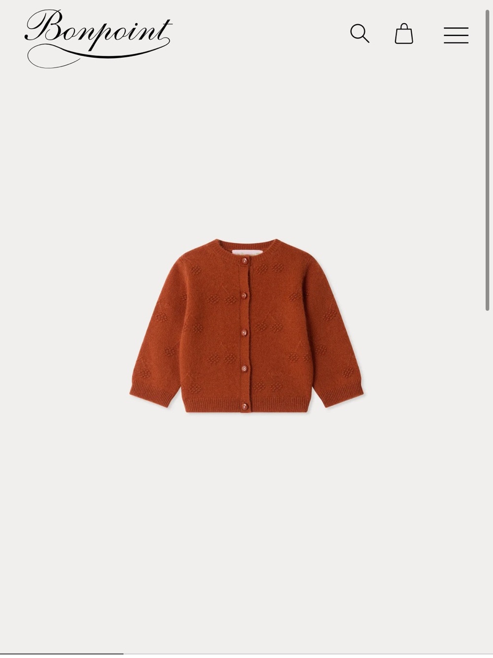 Bonpoint Chestnut Brown Button-Front Knit Cardigan
